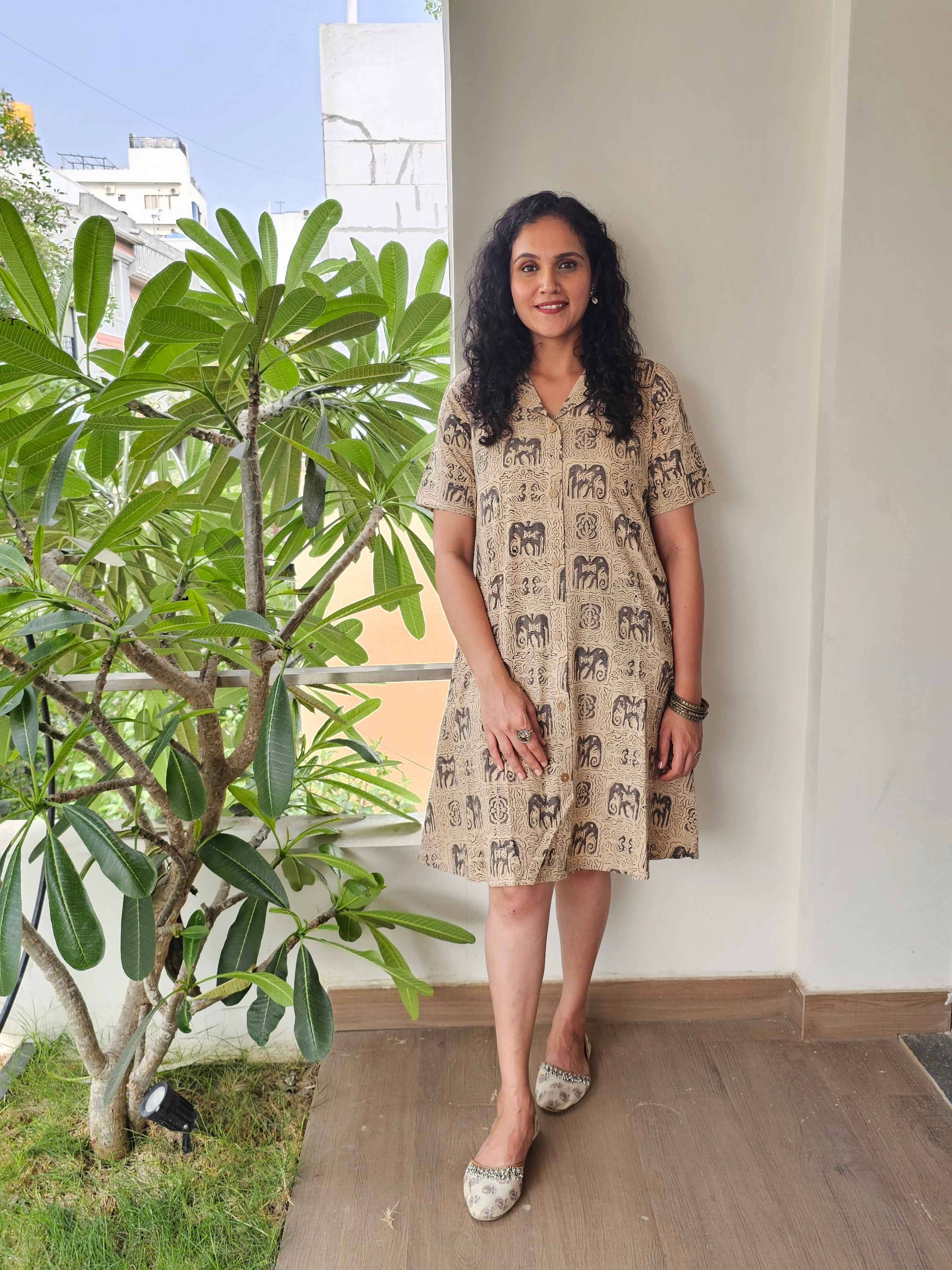 Sumaya - Hand block printed kalamkari A Line dress