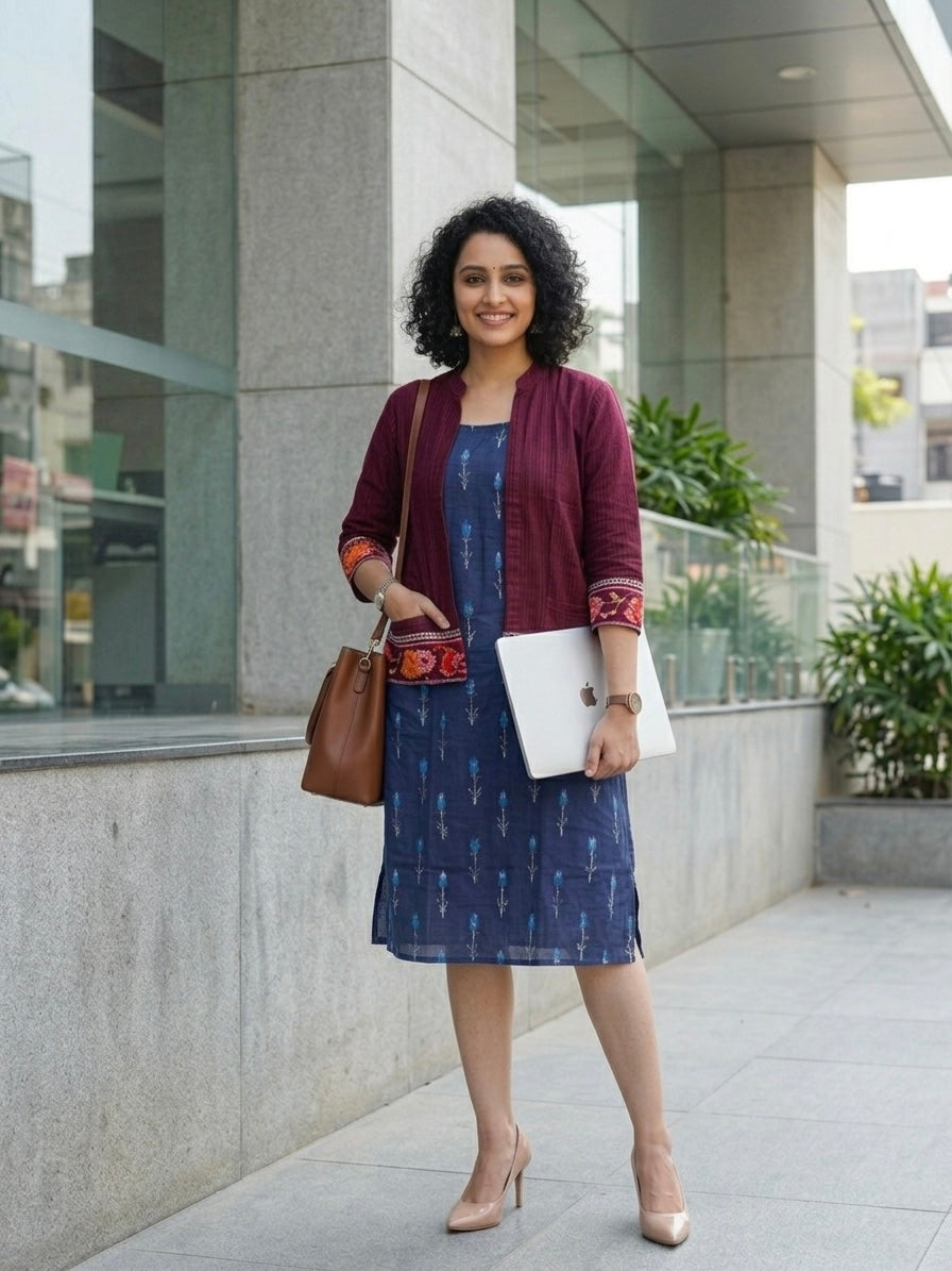 Samyukta-Handloom ikkat weave knee length dress