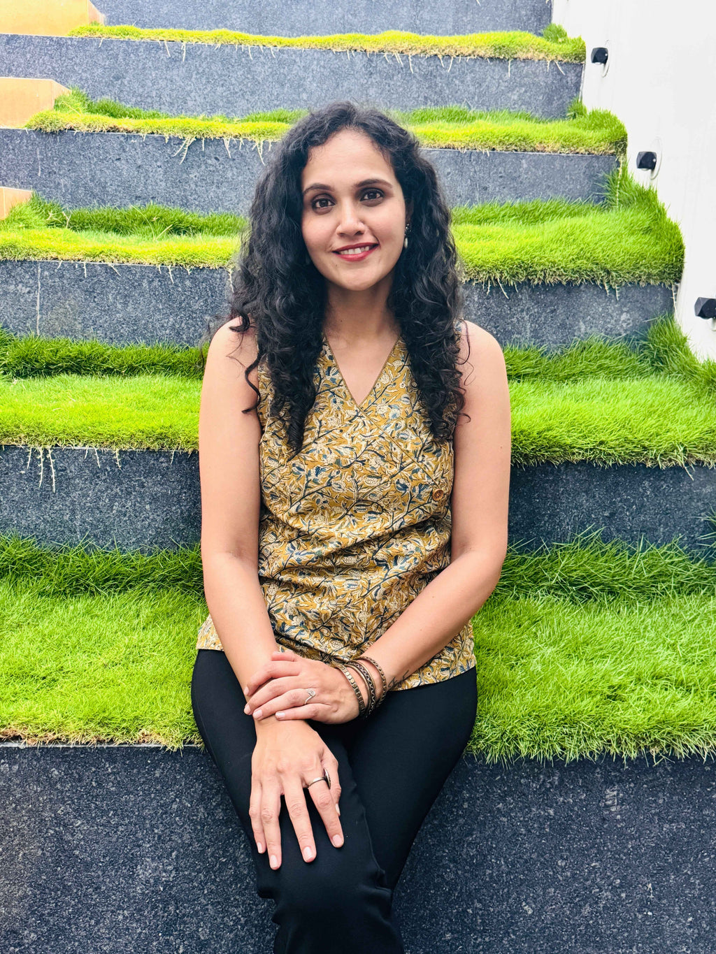 Siya - Hand block printed kalamkari sleeveless short top