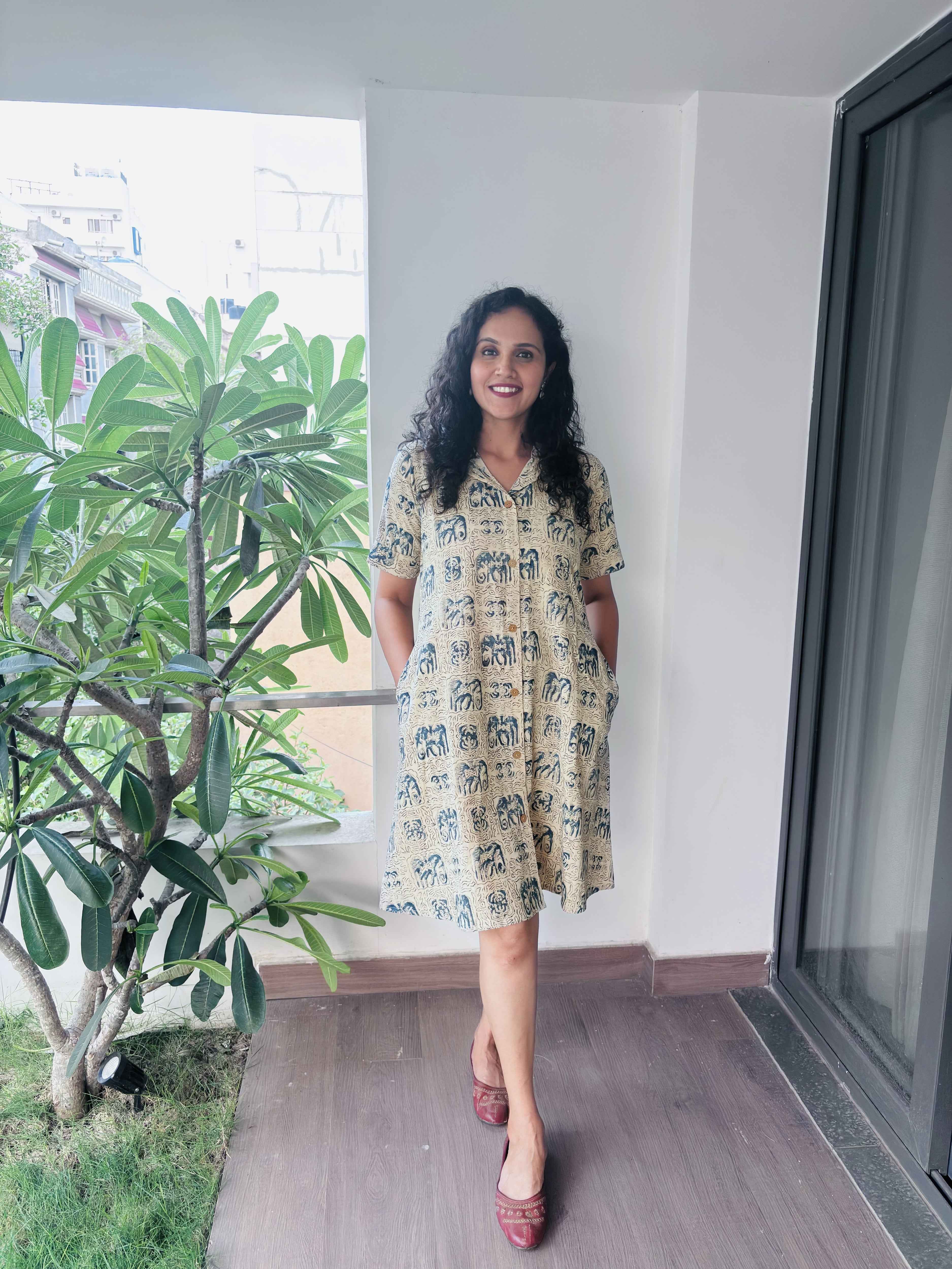 Anvaya - Hand block printed kalamkari A Line dress