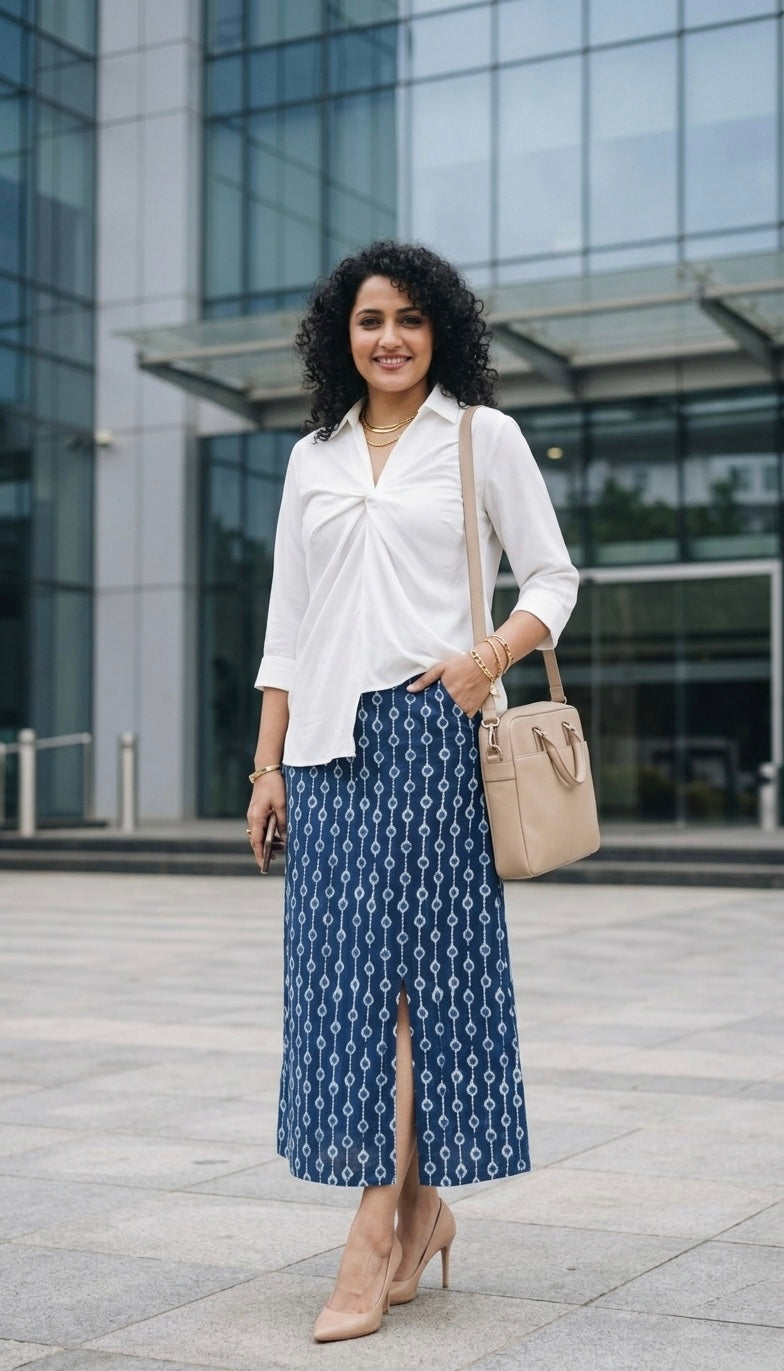 Kriti-Hand block printed straight cut skirt