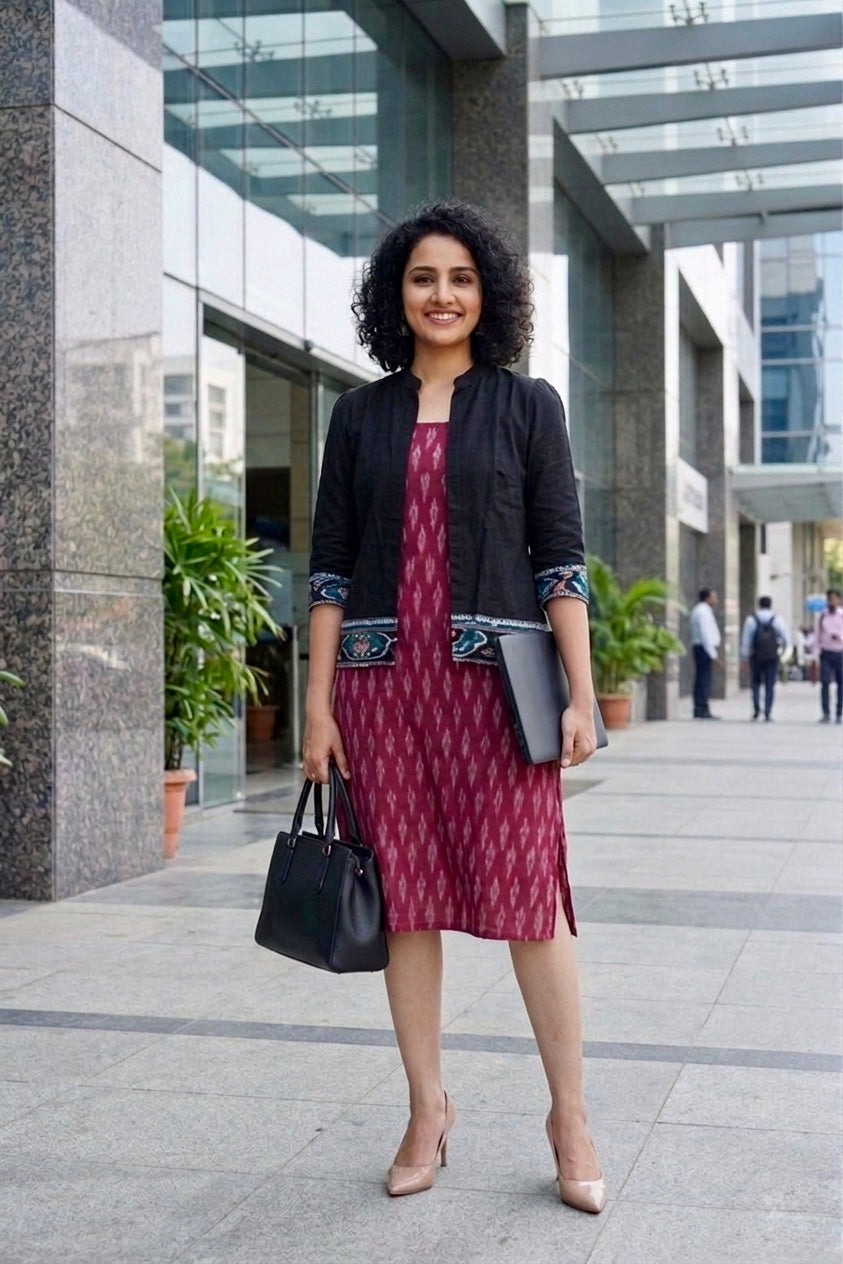 Anagha-Handloom ikkat weave knee length dress