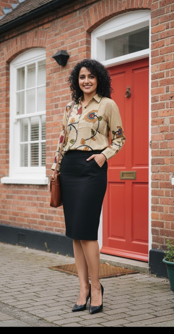 Tanvi- Pure crepe shirt with Kalamkari print