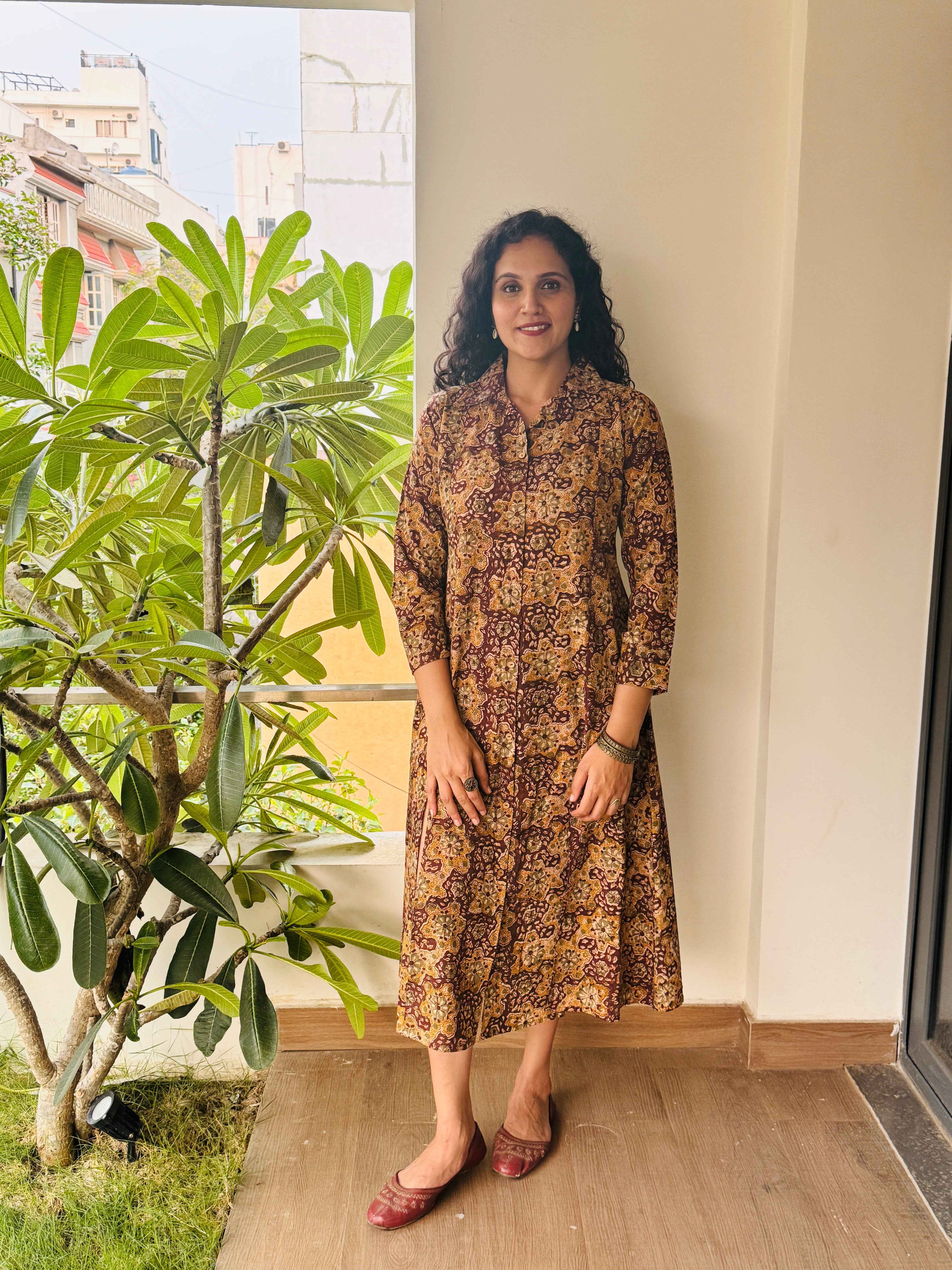 Aadira - Hand block printed kalamkari Maxi dress