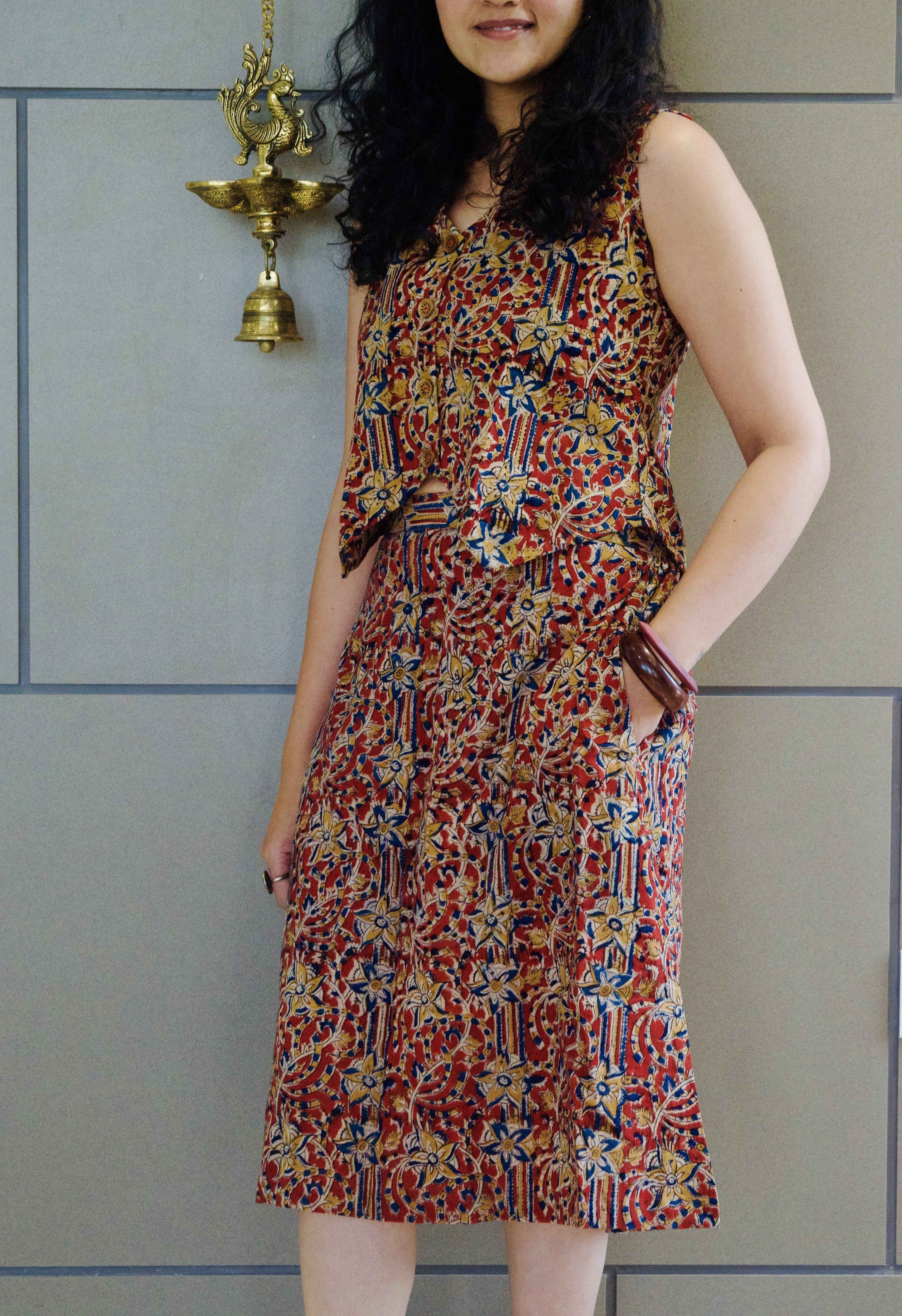 Varnika - Hand block printed kalamkari skirt top