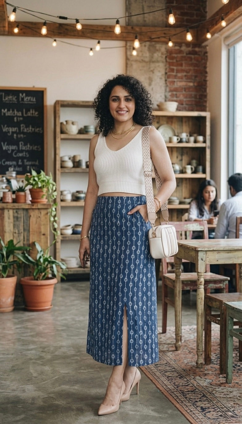 Kriti-Hand block printed straight cut skirt