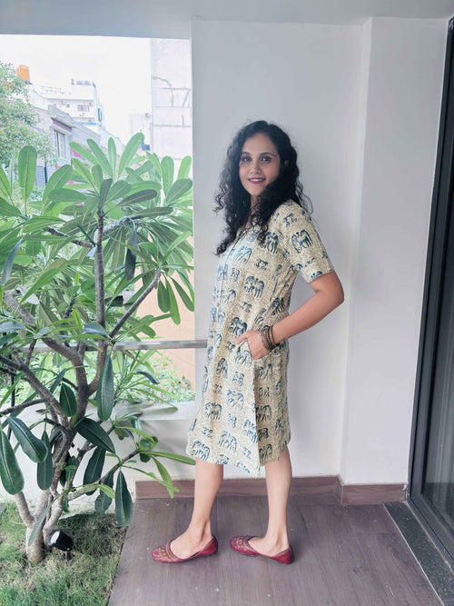 Anvaya - Hand block printed kalamkari A Line dress