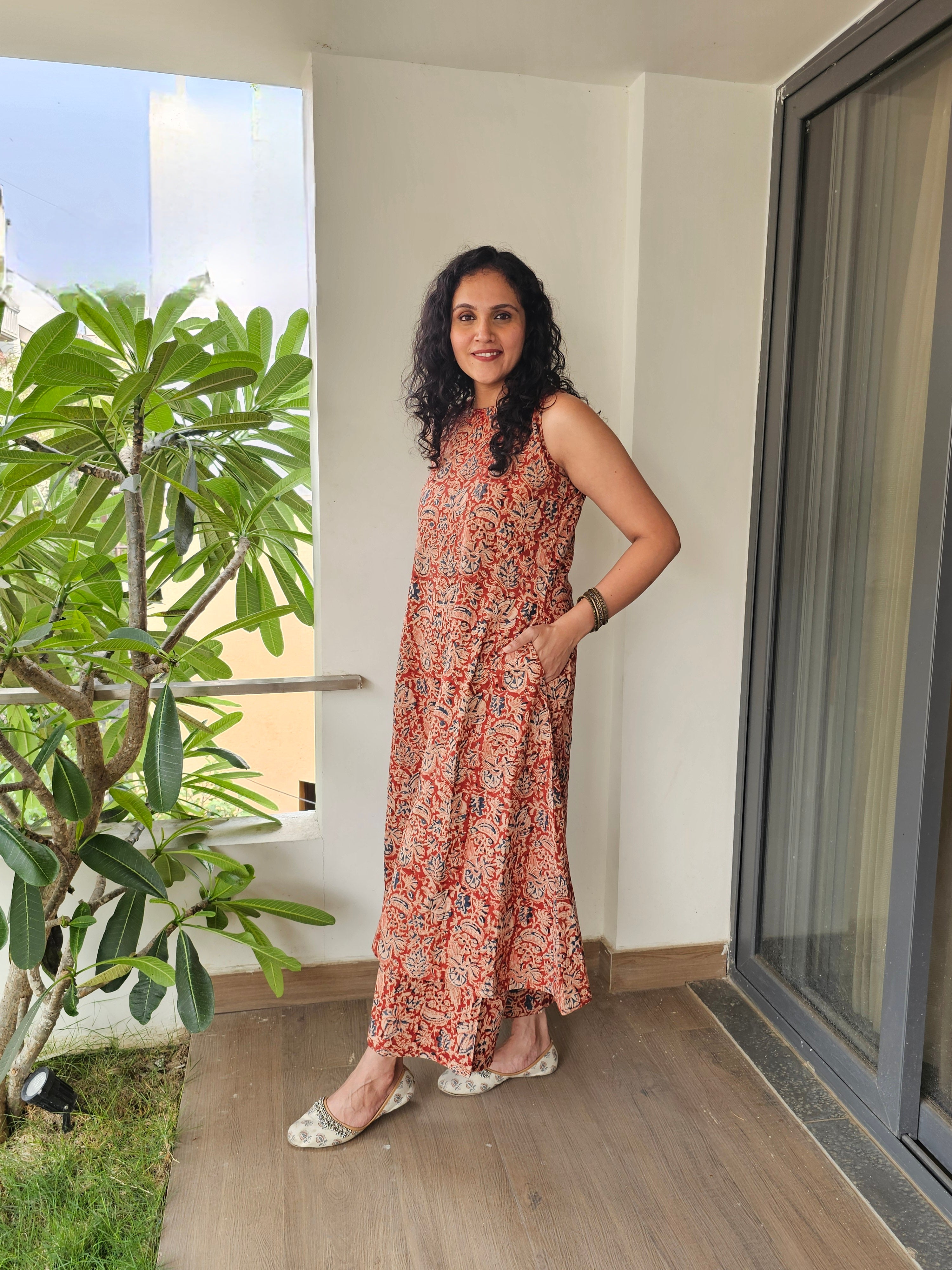Bhoomi - Hand block printed kalamkari halter neck co-ord set
