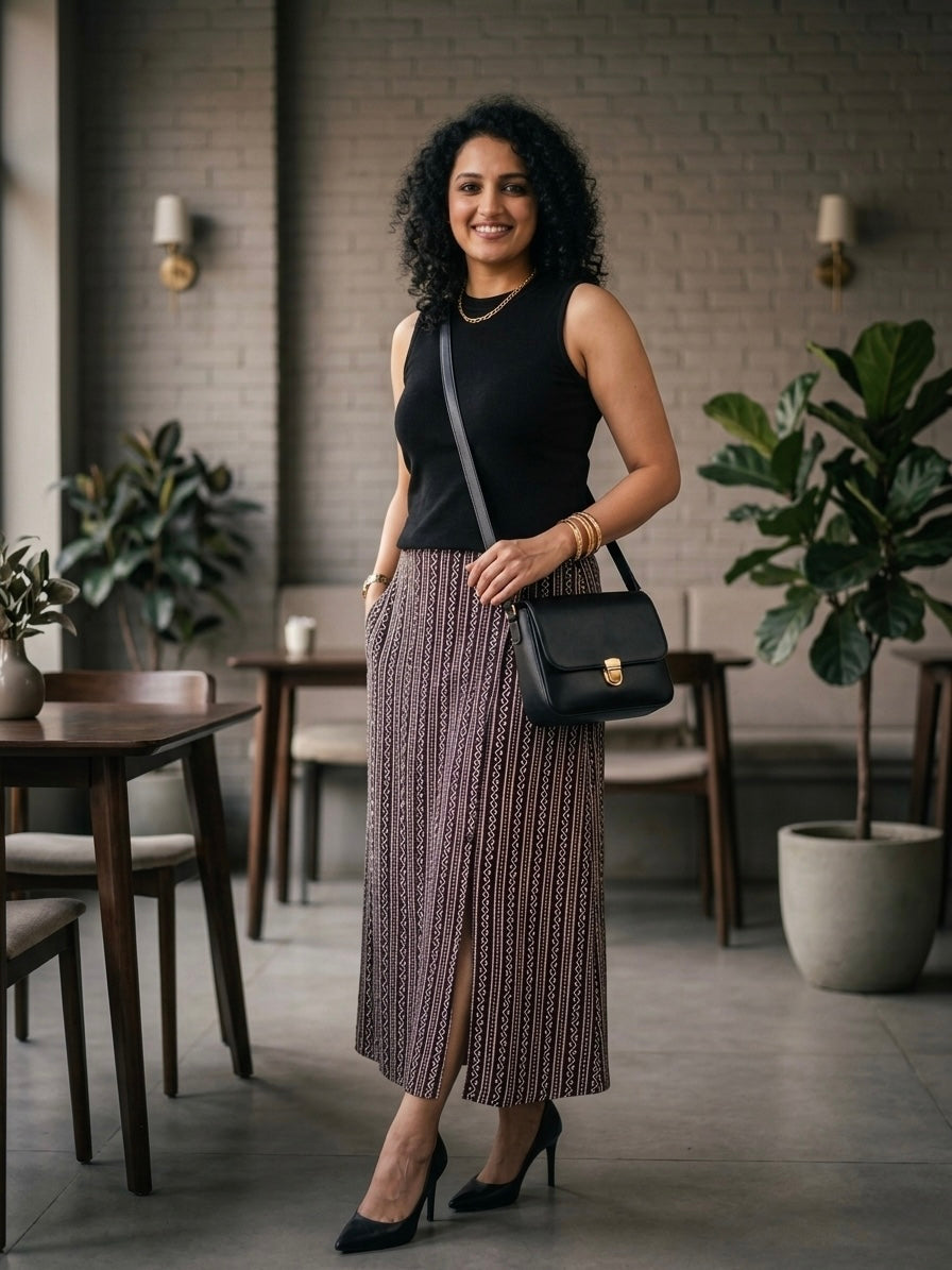 Siddhi-Hand block printed straight cut skirt