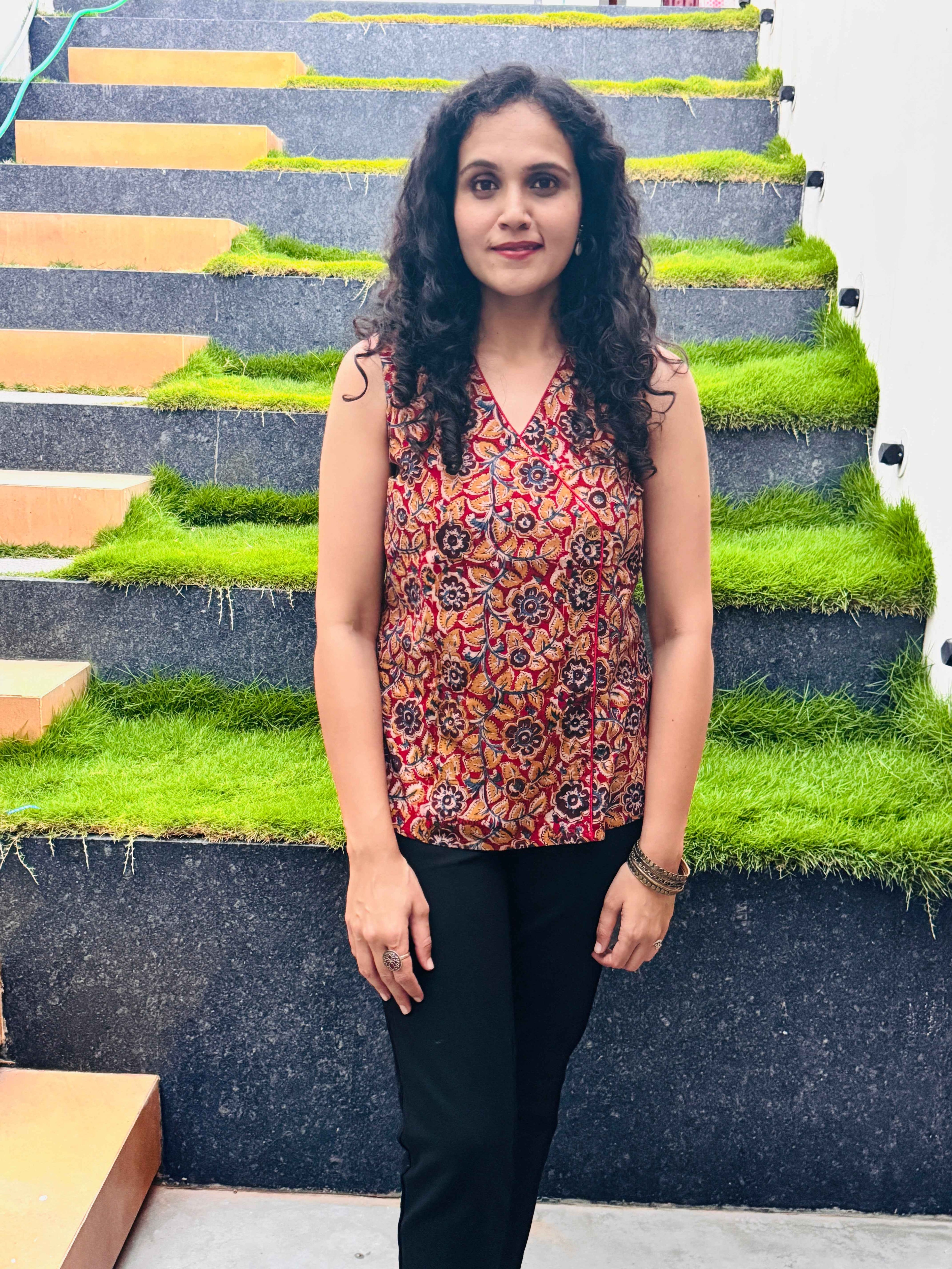 Diya - Hand block printed kalamkari sleeveless short top