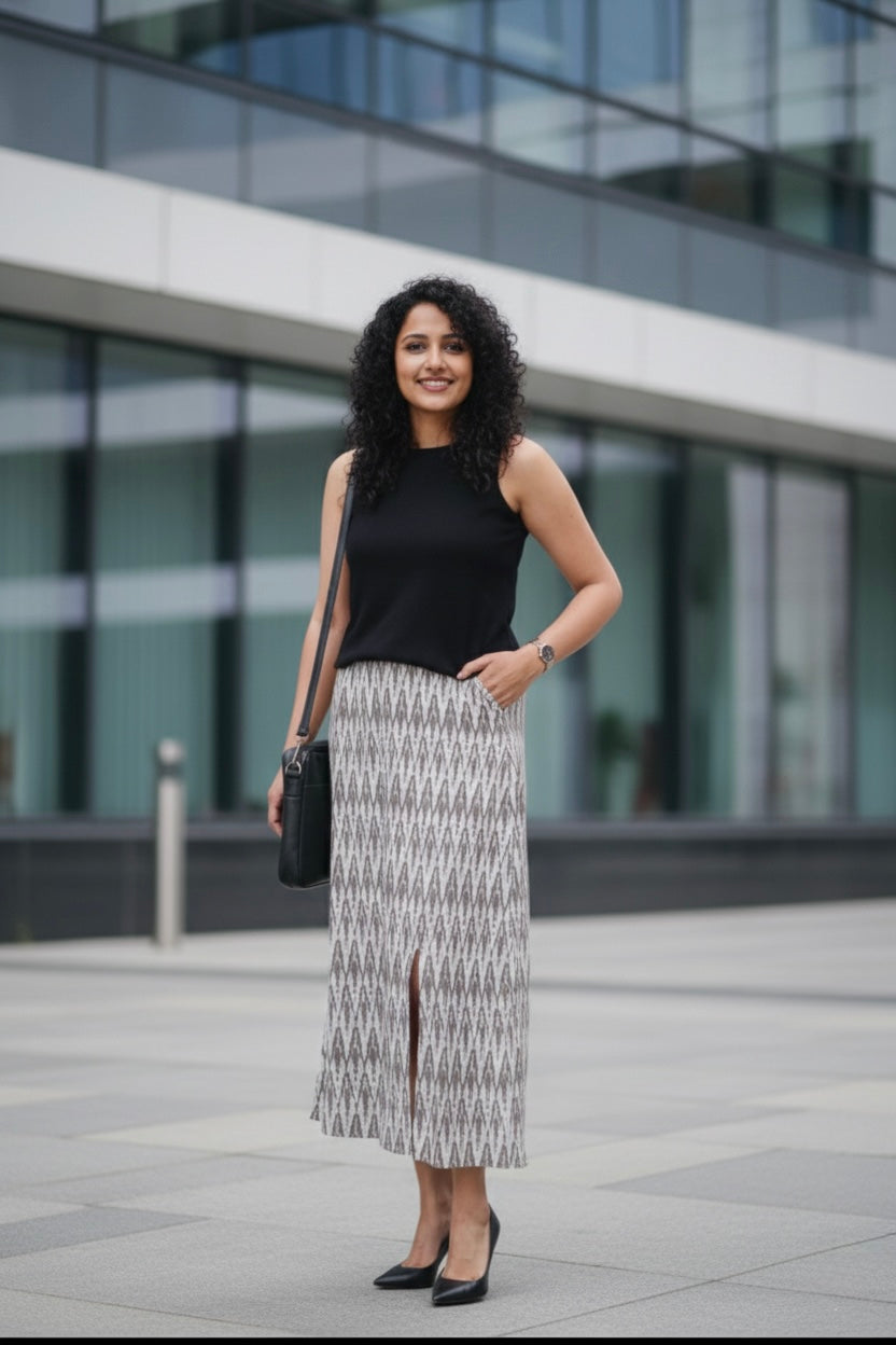 Aira-Hand block printed straight cut skirt