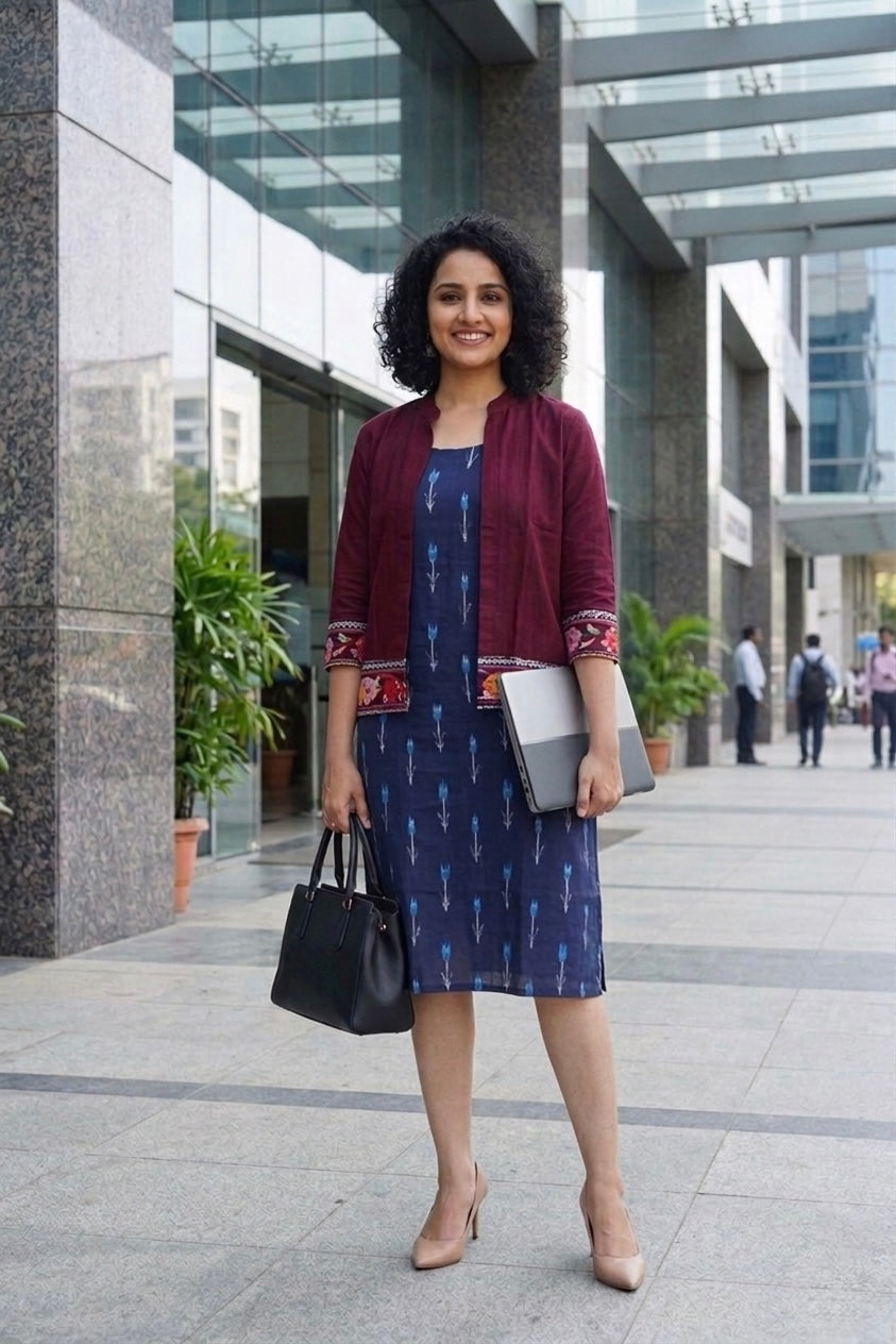 Samyukta-Handloom ikkat weave knee length dress