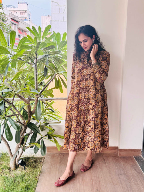 Aadira - Hand block printed kalamkari Maxi dress