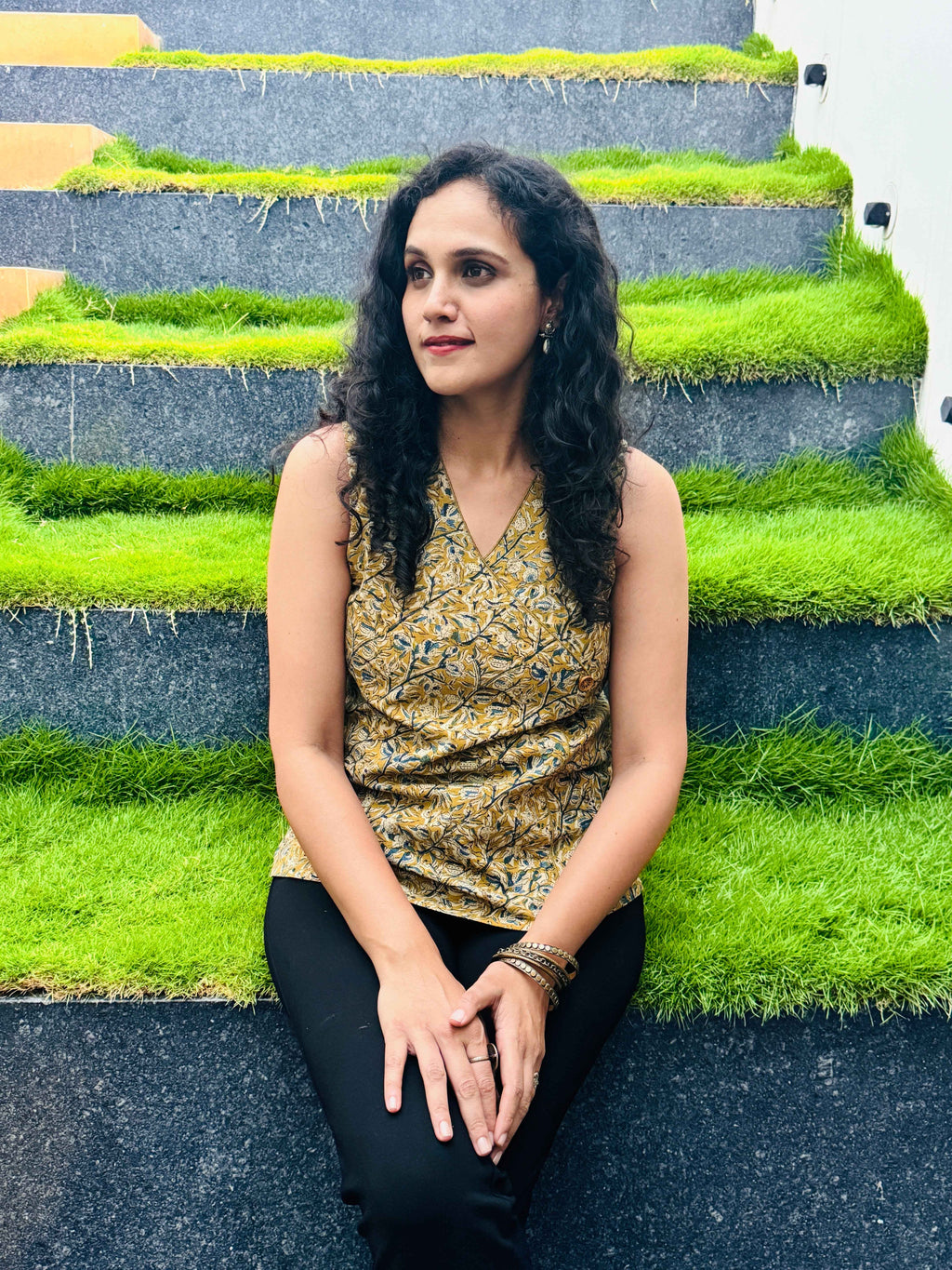 Siya - Hand block printed kalamkari sleeveless short top