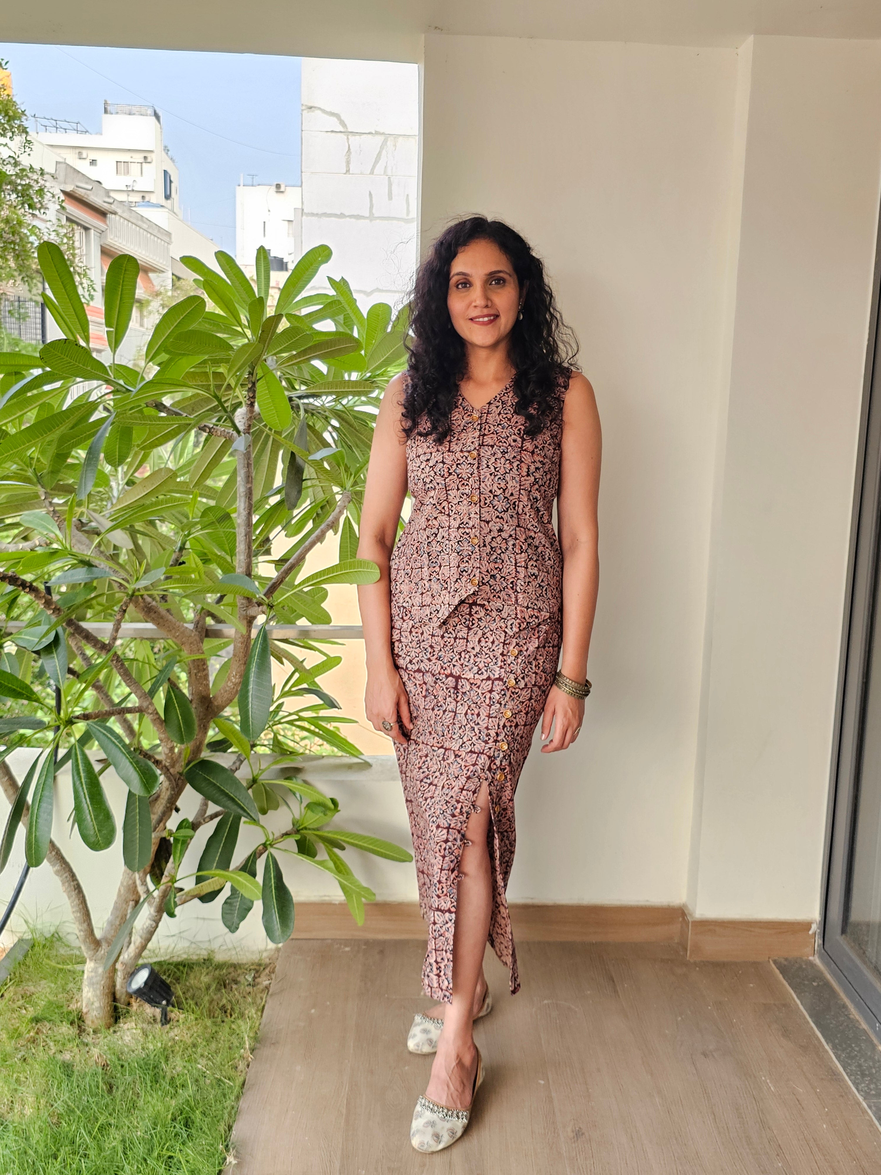 Mudra - Hand block printed kalamkari skirt top