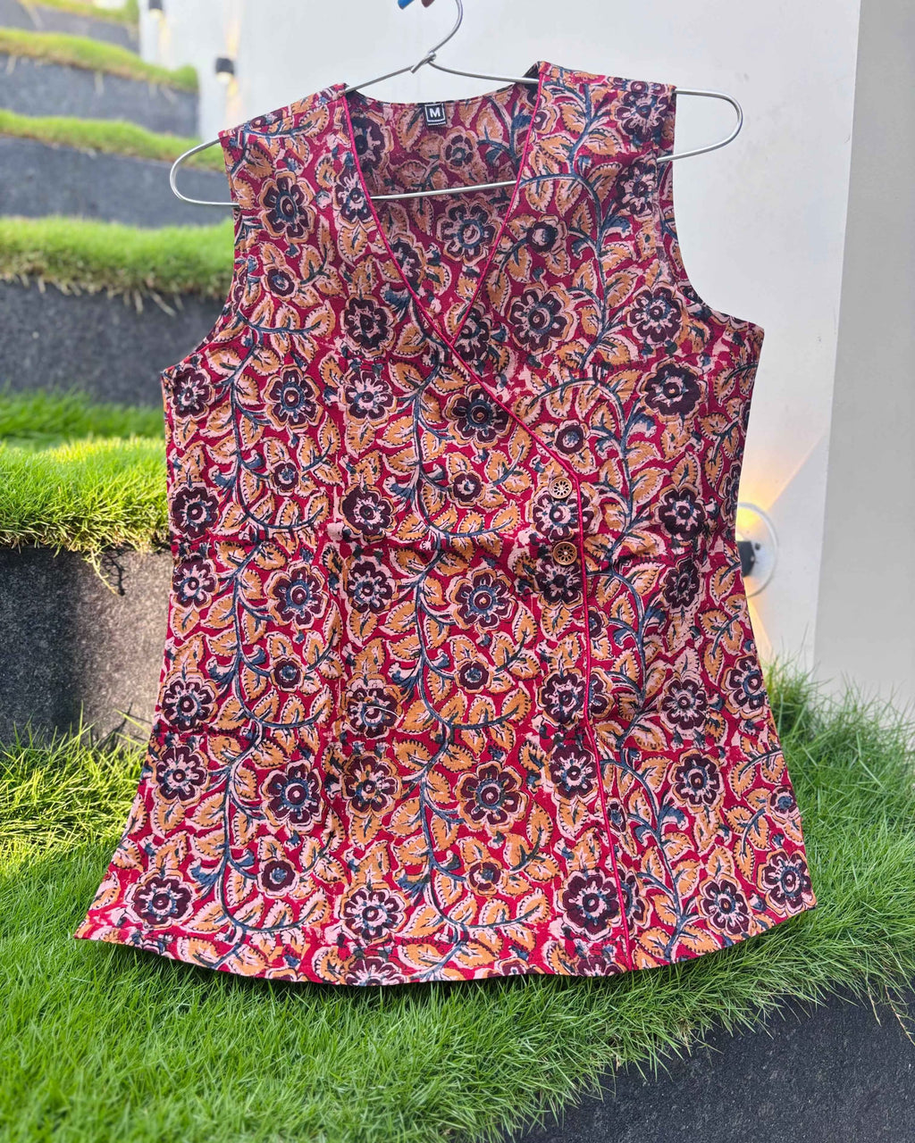 Diya - Hand block printed kalamkari sleeveless short top