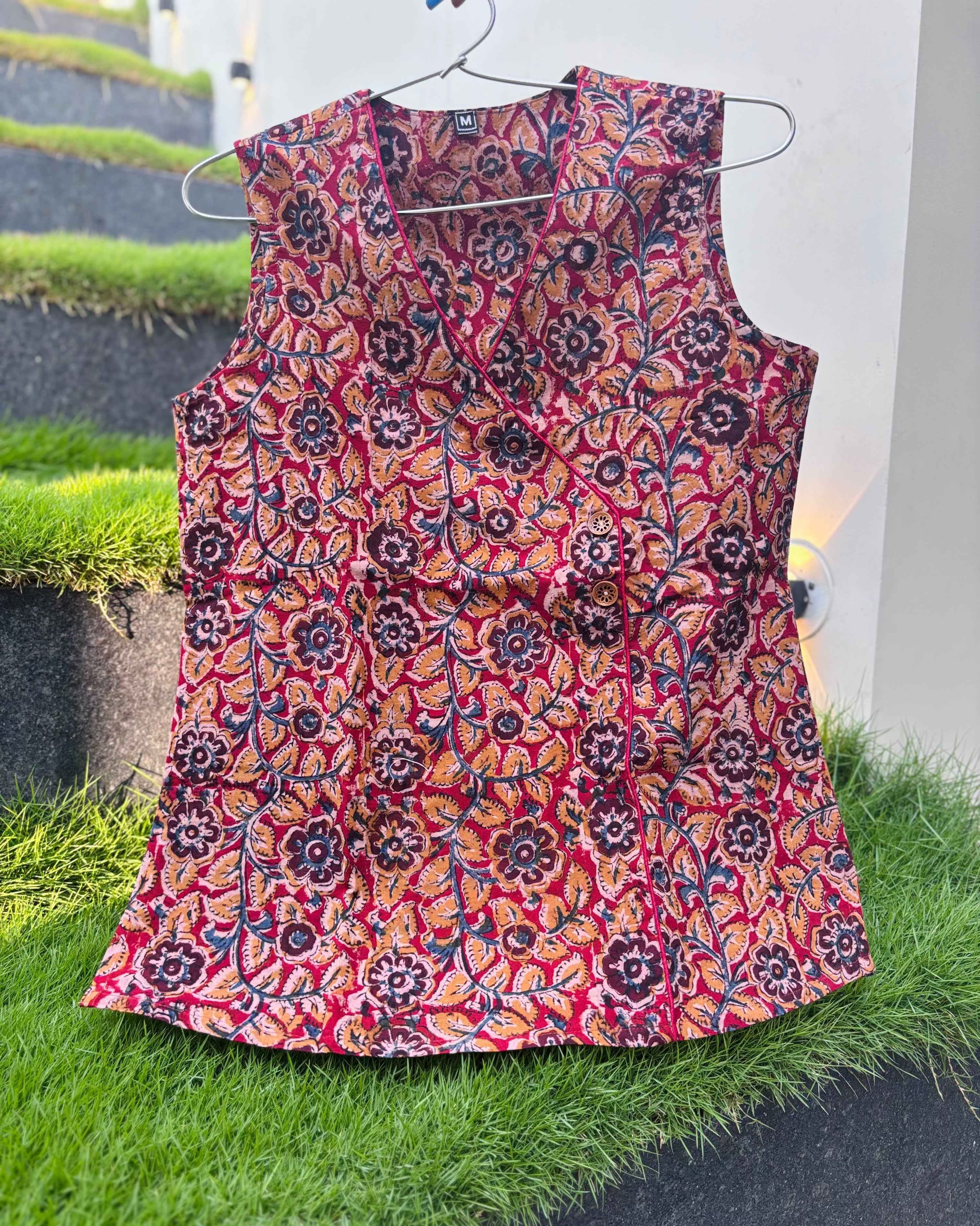 Diya - Hand block printed kalamkari sleeveless short top