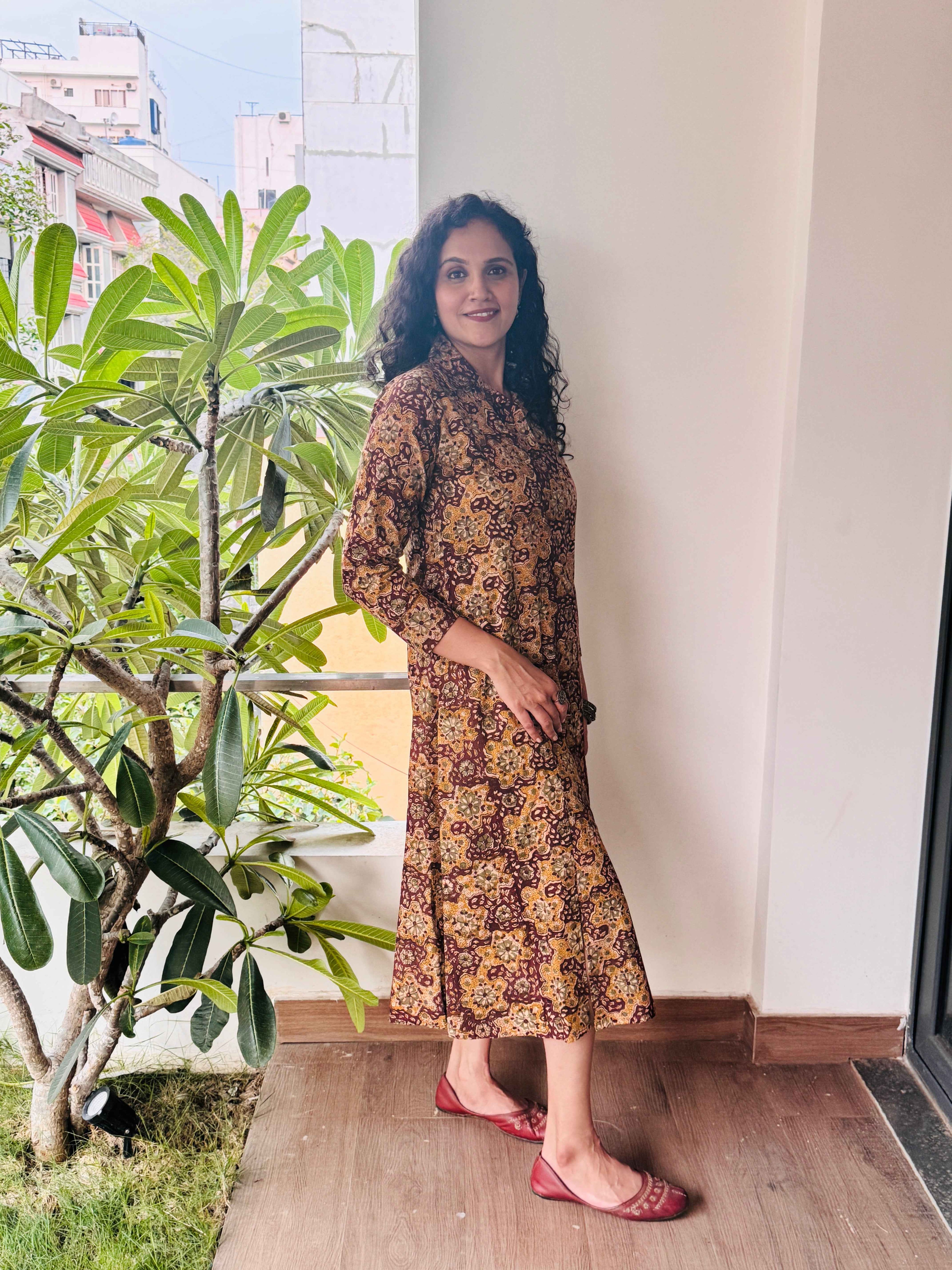 Aadira - Hand block printed kalamkari Maxi dress