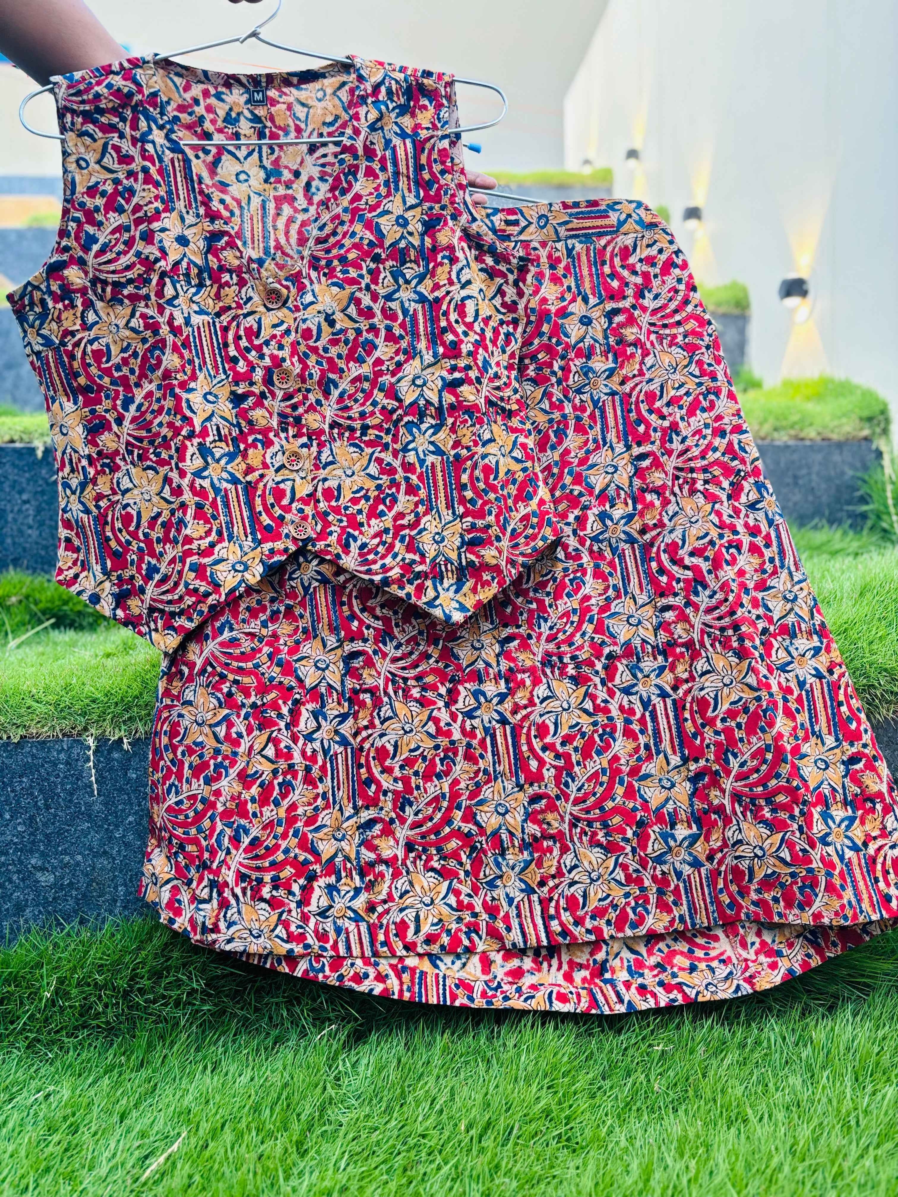 Varnika - Hand block printed kalamkari skirt top