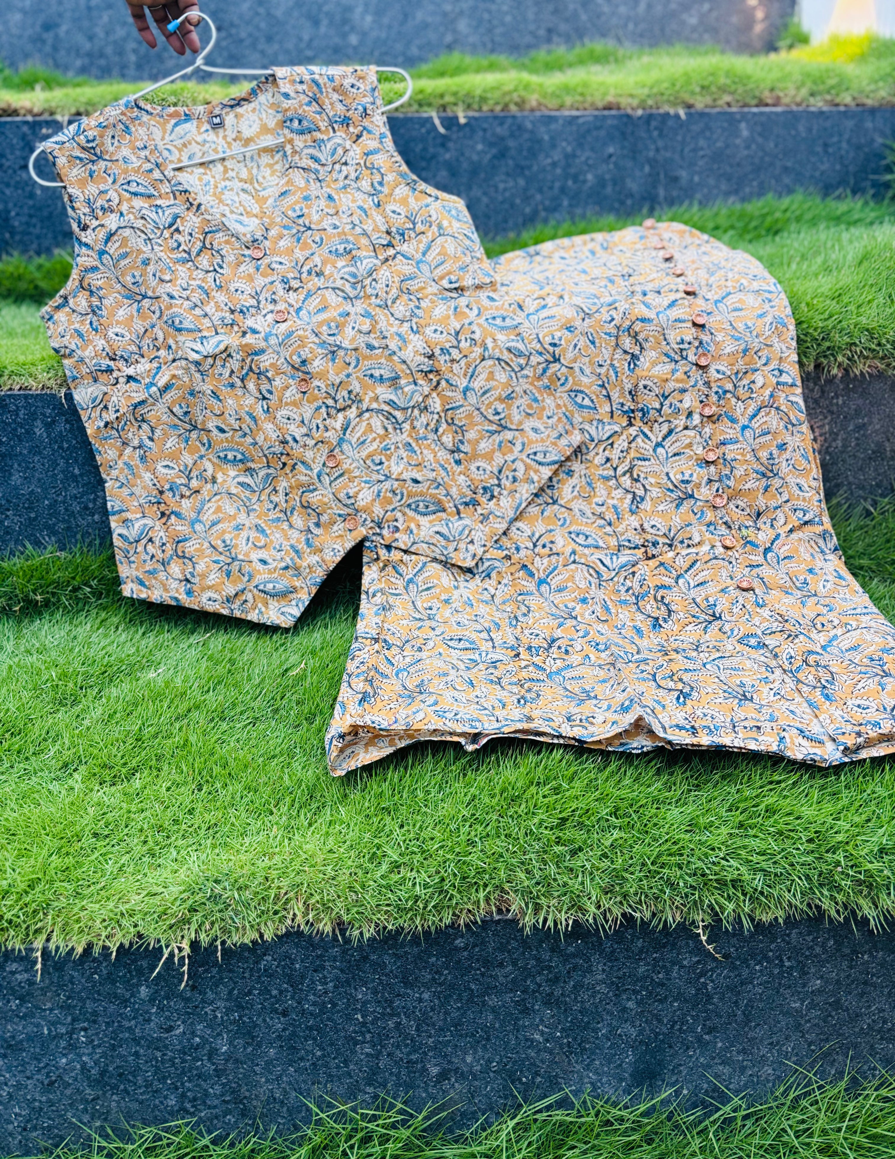 Sutra - Hand block printed kalamkari skirt top