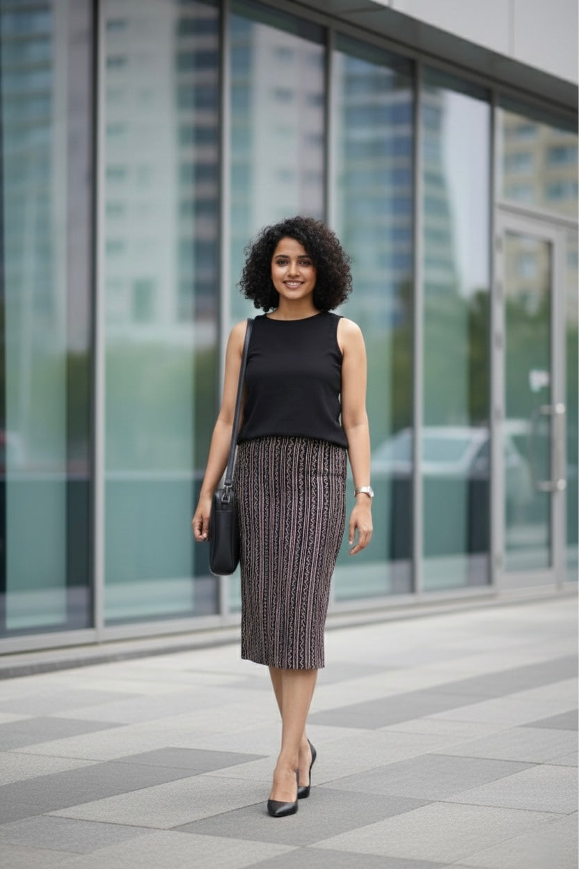 Anaira-Hand block printed straight cut skirt