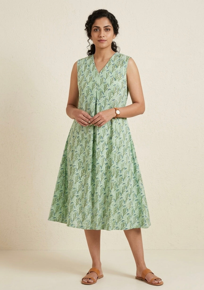 Rhea - Mint Green Pleated dress