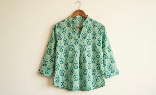 Eshani- Mint Blue Floral Uniqlo Top