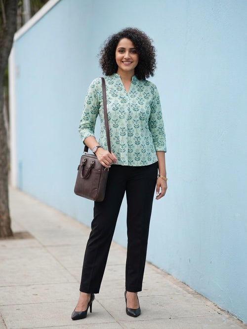 Eshani- Mint Blue Floral Uniqlo Top