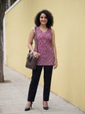 Arohi- Purple Floral Halter Neck Handblock Printed Short Kurti