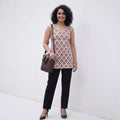 Aikya - Mauve and Magenta Floral  Halter Neck Handblock Printed Short Kurti