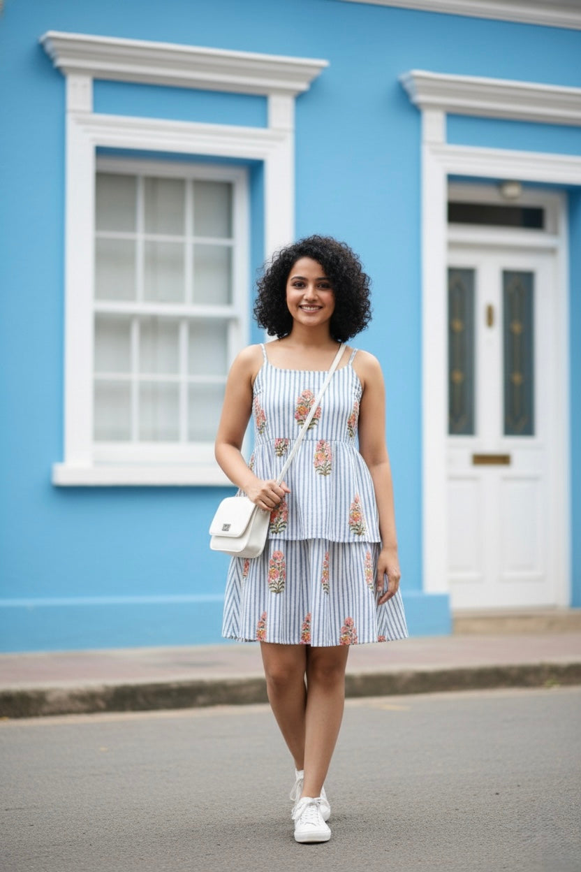 Ahana - Blue and White Tier Dress
