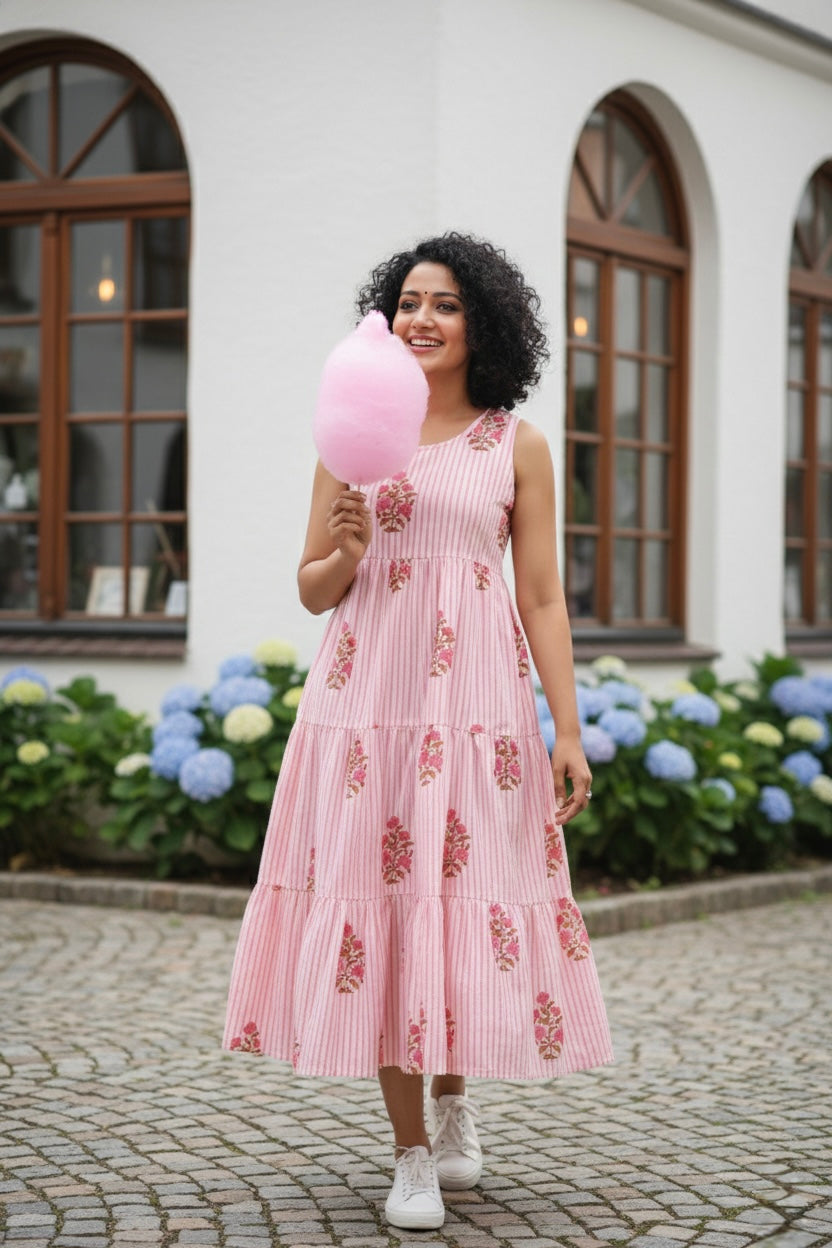 Tisha - Candy Pink Round Neck Dress